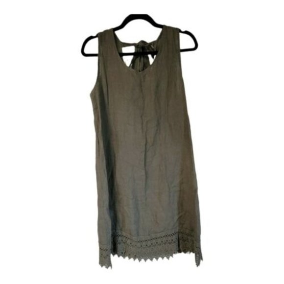 Rosemarine Linen Dress Green Scoop Neck Mini Shift Boho Lagenlook Beach xs - Picture 6 of 7